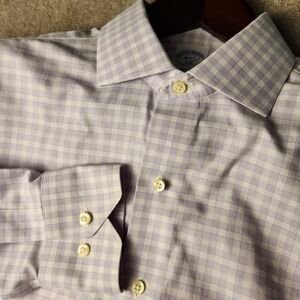 Brooks Brothers 346 Mens Lavender Check Non Iron Dress Shirt 16 6/7